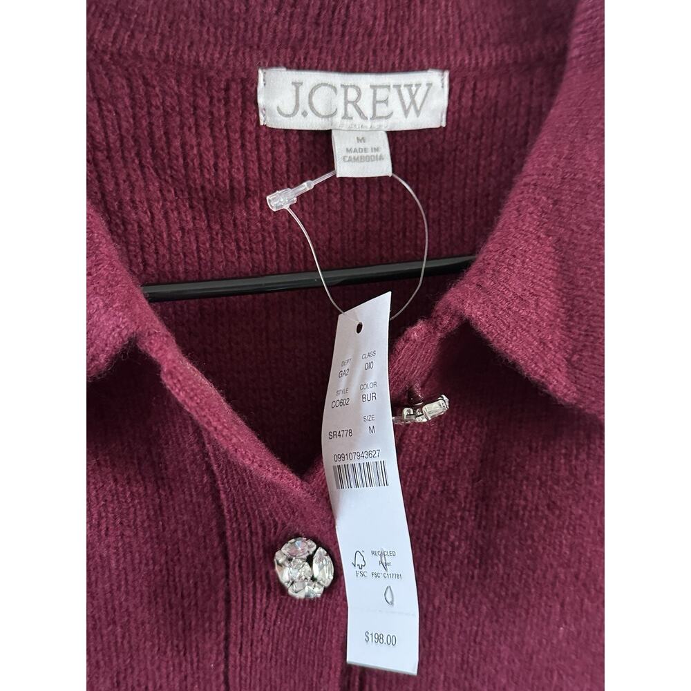 J.CREW Burgundy Lambswool Cardigan Sweater Collared Button Women’s M Long Sleeve - Picture 2 of 3